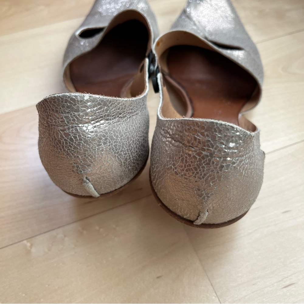 Metallic Silver Pointed D'Orsay Flats with Ankle Strap - Picture 2 of 6